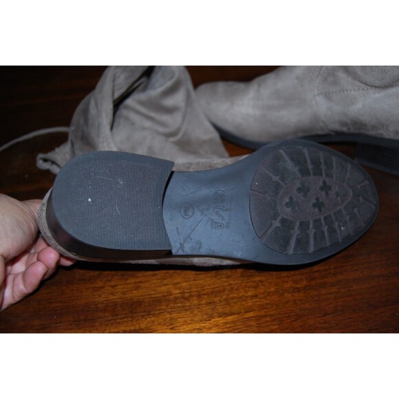 Unisa Boots Womens 8 1/2 M Tall Sock Over The Knee Beige Faux Suede Tie Pull On - Picture 3 of 5